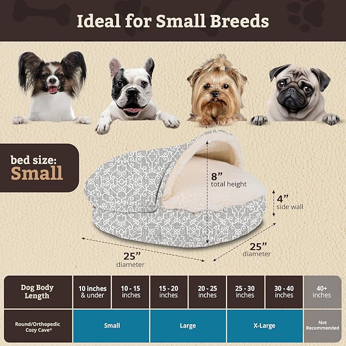 Snoozer Luxury Cozy Cave Pet Bed, Wag Collection, Small - Ramey Gray