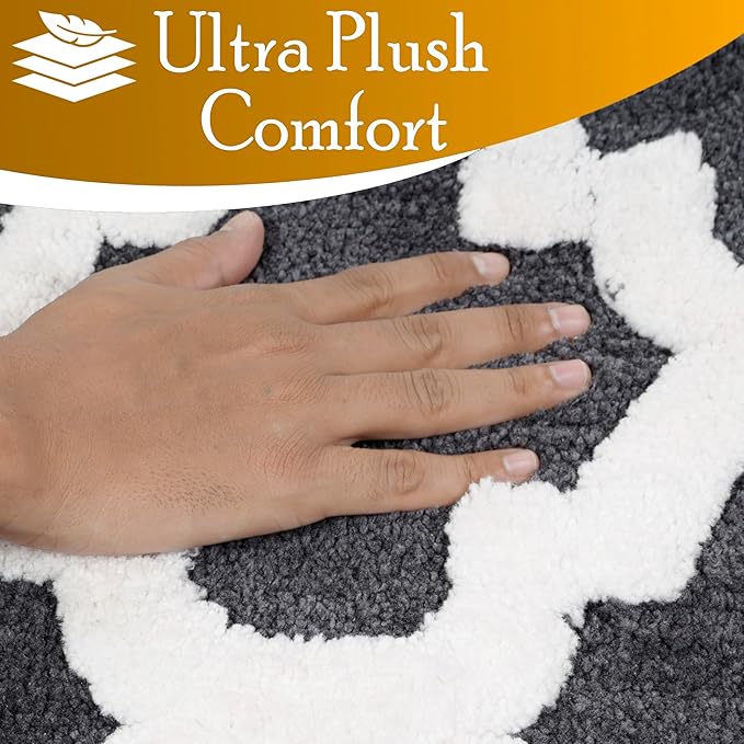 C23 Luxury Trellis Bath Rug Set of 2 (Charcoal Grey & White) 20"x32" & 16"x24" | 2200 GSM Ultra-Thick High-Density Plush | Decorative Non-Slip Bathroom Mats | Hotel Quality, Machine Washable