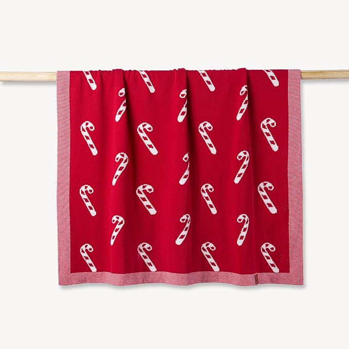 SWaddle AN Christmas Candy Cane Jacquard Baby Blanket, Size 30x40in, 100% Cotton Fabric, Two-Sided Breathable Throw Blanket for Boys and Girls