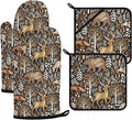 Bear Deer Oven Mitts and Pot Holders Sets 4Pcs,Extra Long Oven Gloves Potholder for Kitchen Cooking Baking BBQ 100% Cotton Heat Resistant
