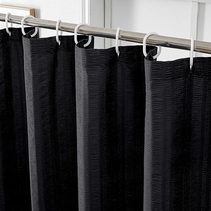 Aiyufeng Moga Black Shower Curtain - 3D Embossed Cloth Shower Curtain for Bathroom, Hotel Luxury Black Bathroom Curtains, Machine Washable, Standard Size 72Wx78H