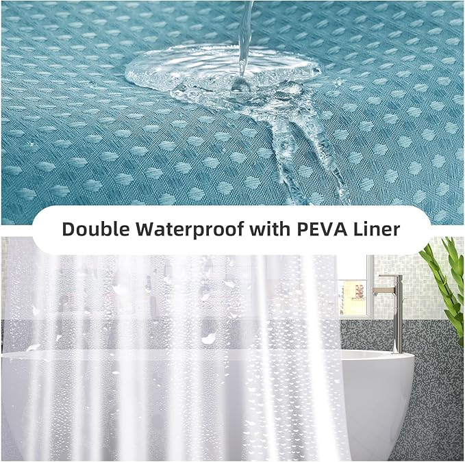 LaCyan 3 in 1 Waterproof Waffle Weave Shower Curtain and Clear Liner Set with 6 Stainless Steel Hooks Double Sided for Bathroom 72 Inches Heavy Duty Polyester Fabric Shower Curtains 36x72