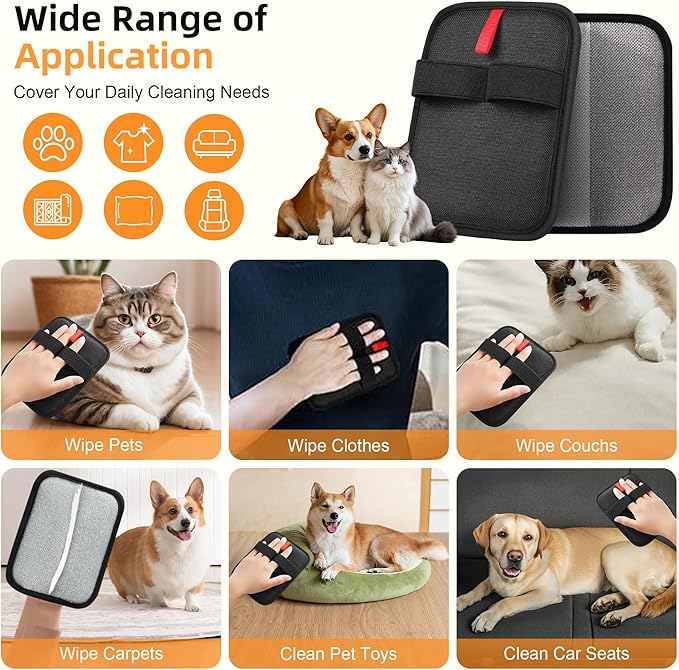 Liznkjious Pet Hair Removal Gloves, 4 Pack Reusable Washable Electrostatic Grooming Mitts for Cats & Dogs, Pet Fur & Lint Remover for Furniture, Carpet & Car Seat
