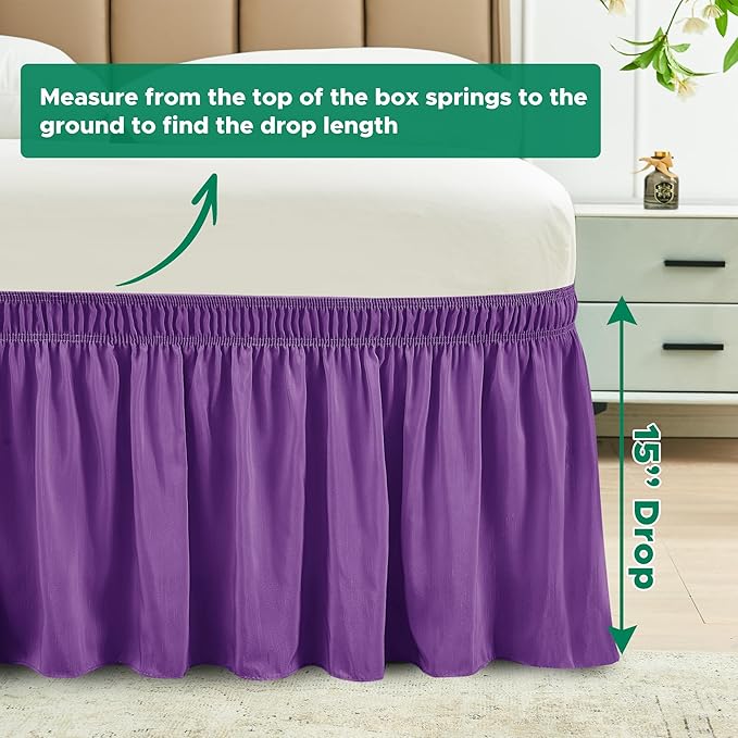 Biscaynebay Wrap Around Bed Skirts for Full & Full XL Beds 15" Drop, Eggplant Adjustable Elastic Dust Ruffles Easy Fit Wrinkle & Fade Resistant Silky Luxurious Fabric Machine Washable