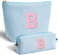 Btffitting Bridesmaid Gifts Wedding Day - Bridal Shower Gifts,Maid of Honor Gifts,Initials Makeup Bag Set Cosmetic Bag - Blue,B