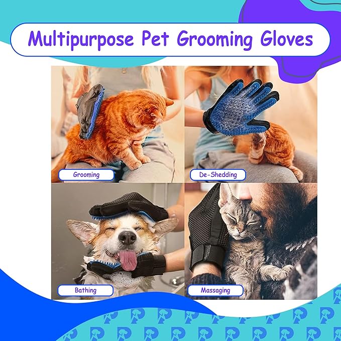 PETSPLICITY Dog Bath Gloves - Silicone Hair Removal Gloves for Dogs, Cats - Pet Grooming Mittens for Shedding, Bathing,Massaging. Flexible, Comfortable Adjustable Strap. for All Hair Types (Blue)