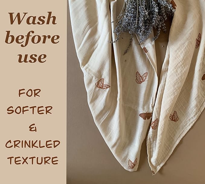 Leyl&Ari Muslin Baby Swaddle Blanket | 100% Organic Receiving Wrap (Boho Butterflies)