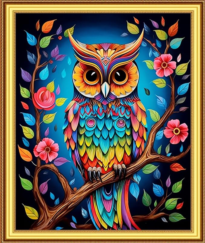 Foxnyart Stamped Cross Stitch Kits Full Range of Embroidery Needlework Starter Kits for Beginners Adults 11CT Embroidery Patterns Art Crafts DIY Needlepoint Kit-Colorful Owl 16x20 inch
