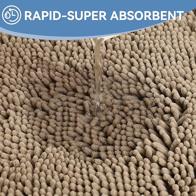 Bcoimo 30"×20" Absorbent Bath Mat, Non-Slip with Backing Chenille Bath Rug and Machine Washable Bathroom Mat Quick-Dry Design. Ideal for Bathroom and Tub Areas