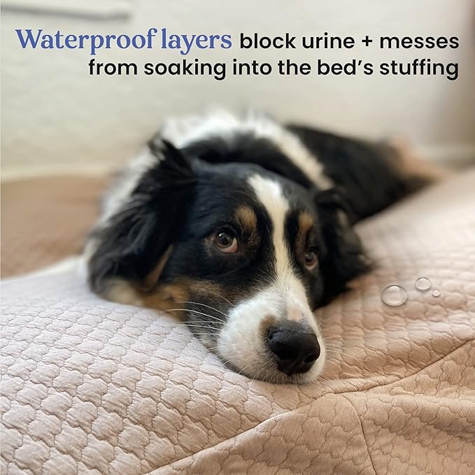 4Knines Luxury Dog Bed Cover – Waterproof Cover for Dog Bed – Heavy Duty Quilted Material – Durable, Machine Washable – USA Based Brand – Large (Tan)