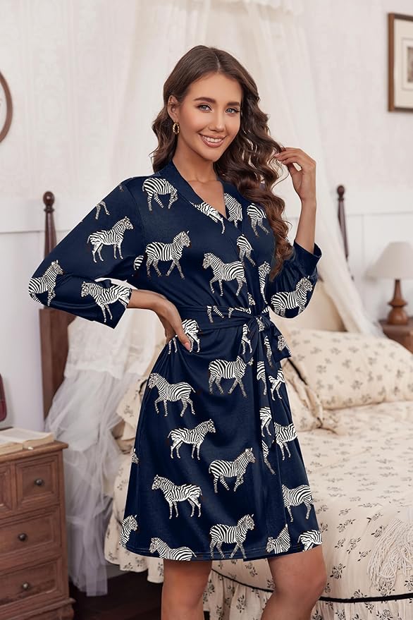 HOTOUCH Womens Robe Lightweight Short Knit Bathrobe Soft Ladies Sleepwear with Pockets