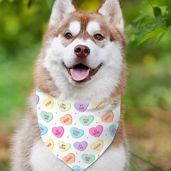 Valentine's Day Dog Bandana Reversible 2 Pack, Valentine Day Pet Bandanas for Dogs Love Heart Adjustable Triangle Holiday Scarves for Medium Large Extra Large Boy Girl Dogs