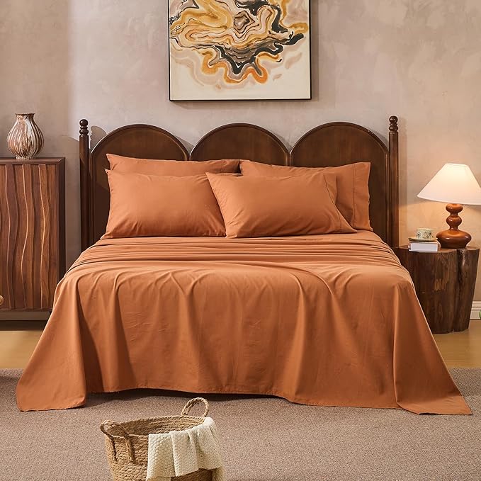 100% Linen Sheets California King Size,Breathable & Durable 4-Piece Bed Flax Sheet Set,Soft All-Season Bedding for Hot Sleepers 16" Deep Pocket Oeko-TEX Certified,（Cal King, Brown）