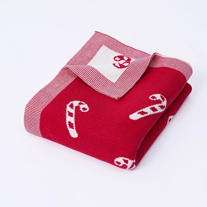 SWaddle AN Christmas Candy Cane Jacquard Baby Blanket, Size 30x40in, 100% Cotton Fabric, Two-Sided Breathable Throw Blanket for Boys and Girls