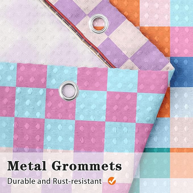 Culudea Retro Checkered Aesthetic Colorful Shower Curtain Set, Funky Checkerboard Modern Bathroom Window Waterproof Shower Curtain Set for Bathroom Decor