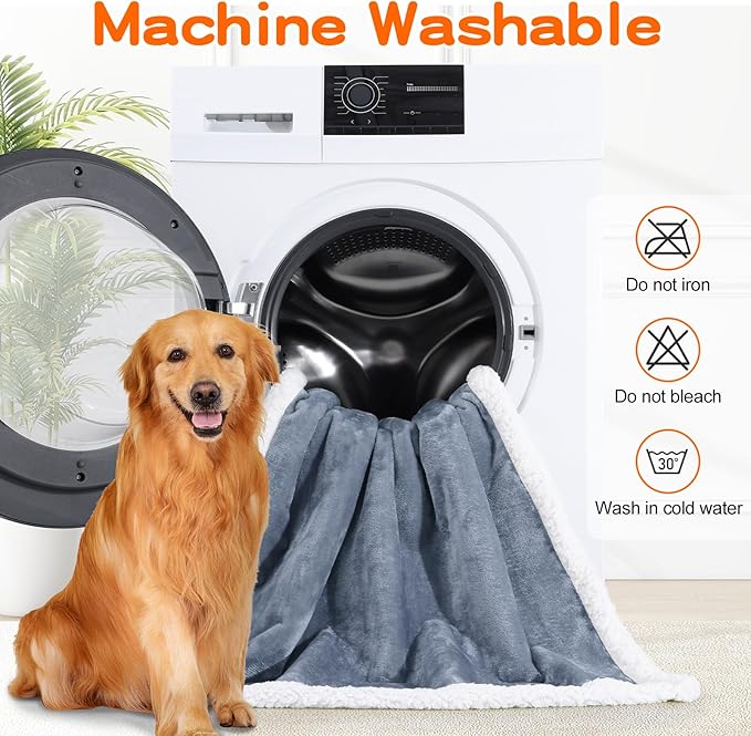 Smiry Waterproof Blanket Throw for Large Dogs, Soft Reversible Dog Blanket for Sofa Couch Bed, Washable Leakproof Sherpa Fleece Furniture Couch Protector(50"x60", Grey/White)