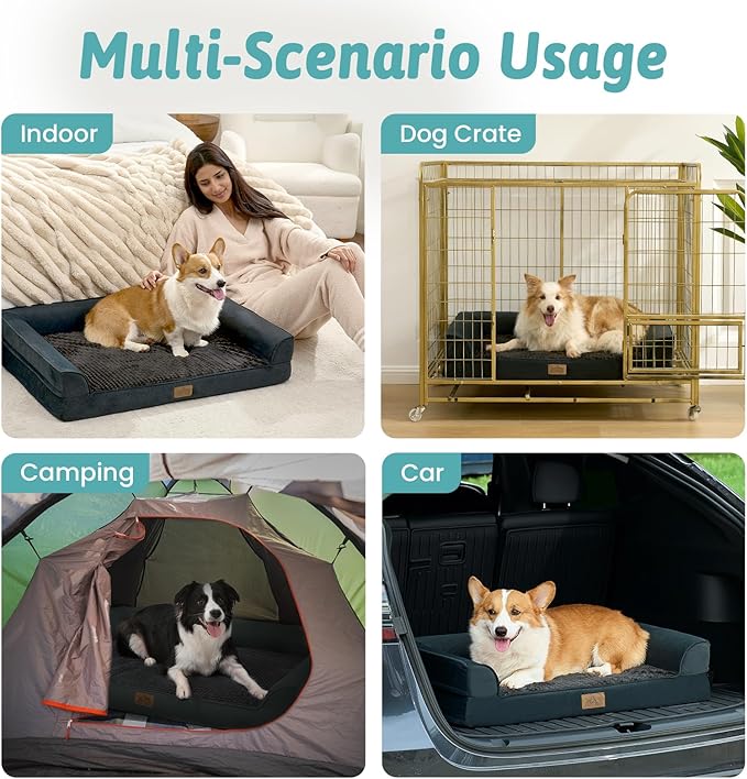 COZY KISS Orthopedic Dog Bed for Medium Size Dogs, Bolster Pet Couch with Waterproof Lining, Egg Crate Foam Sofa for Small Pets Up to 30 lbs, U-Shaped, 30x20x6.5 inch, Black