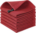 LikGuest Honeycomb Cotton Dish Cloths 6 Pack,12x12 Inch – Super Absorbent, Quick-Dry & Reusable Kitchen Cleaning Cloths, Lint-Free Washable Towels for Dishes, Glass & Household Use(Red)