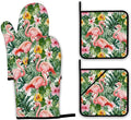 Palm Leaf Oven Mitts and Pot Holders Set,Flamingo Tropical Kitchen Oven Gloves and Pot Holder with Heat Resistant Non Slip for Cooking Baking Grilling(4 Piece Set)