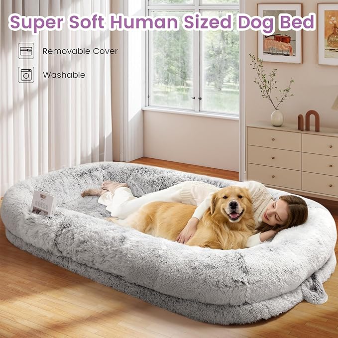 Murago Human Dog Bed for Adults, 43 x 10 x 75 Long Human Size Dog Bed, Removable Cover, Orthopedic Design, Light Grey