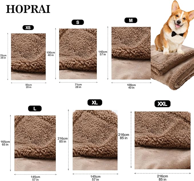 HOPRAI Dog Blanket, Waterproof Reversible Sherpa Fleece Throw Blanket, Furniture Cover for Bed, Couch, Sofa Protection from Liquid Pee and Pet Fur of Puppy, Cat (Light Coffee S28*39inches)