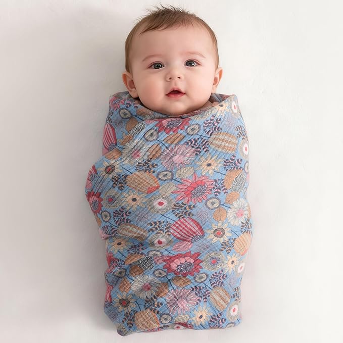 NTBAY 4 Layer Muslin Cotton Toddler Blanket, 30x40 Soft and Breathable Receiving for Newborns and Infants, Perfect for Crib, Stroller, Travel, Lightweight Nursery Blanket, Boho Flower