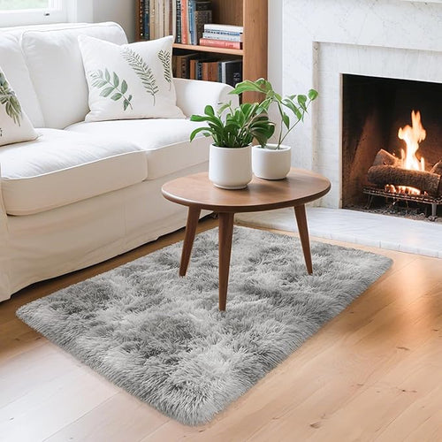 2x3 ft Shaggy Tie Dyed Grey Rug Small,Fluffy Furry Area Rugs for Living Room Door Entryway Indoor Inside Front Entrance Dog Mat Anti Skid Extra Comfy Fuzzy Floor Carpet for Home Decorative
