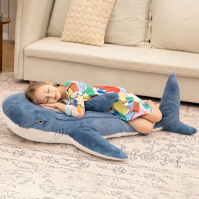 Tezituor 51inches Giant Whale Shark Stuffed Animal, 4.3ft Large Blue Stuffed Whale Shark Plush Body Pillow for Girls Boys, Realistic Plush Toy Christmas Birthday Ocean Theme Gift for Kids Adults