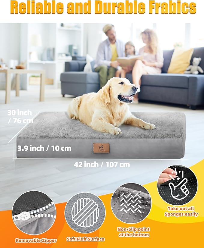 Sytopia 42 Inch Orthopedic Dog Bed for Large Dogs, Chew Proof Extra Large Pet Bed, Washable Waterproof Removable Cover, Anti-Slip Bottom, Durable Crate Mattress for Indoor Outdoor, XL