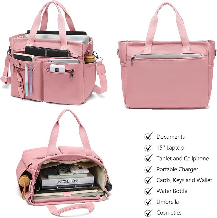 Women's Large Canvas Tote Bag Set (2PCs) - Ideal for Laptop, Hobo, Crossbody, Handbag, Travel, Gym & Work