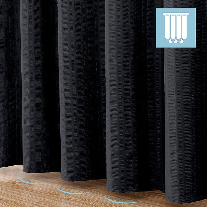 Aiyufeng Moga Fabric Black Shower Curtain 36 x 72 Inches Bath Stall Size, Hotel Quality, Washable, Black Spa Bathroom Curtains, 36x72