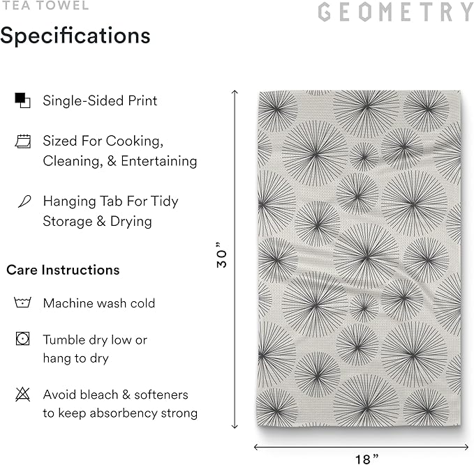 GEOMETRY Kitchen Tea Towels - Quick Dry Microfiber Dish Towels for Kitchen Linework, 18" x 30" 2 Pack