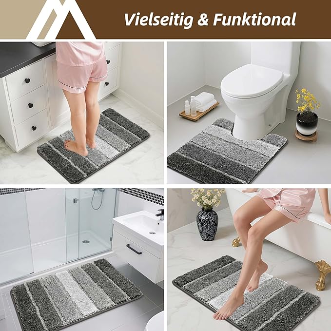 COSY HOMEER Toilet Rugs U-Shaped 24"x20", Ultra Soft Absorbent Bath Mat with Non-Slip TPR Backing, Machine Washable Shaggy Rug for Toilet, Dark Gray