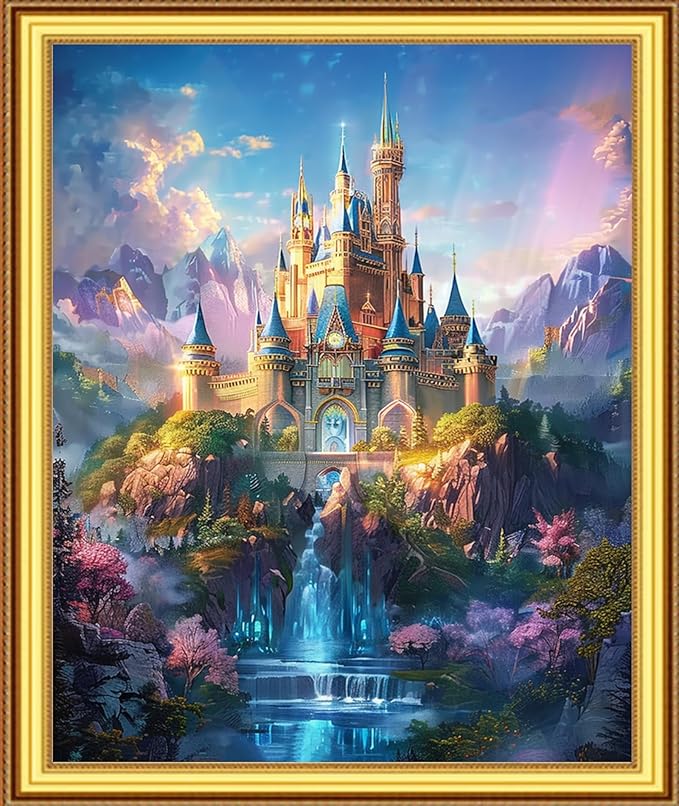 Foxnyart Stamped Cross Stitch Kits Full Range of Embroidery Needlework Starter Kits for Beginners Adults 11CT Embroidery Patterns Art Crafts DIY Needlepoint Kit-Magic Rainbow Castle 16x20 inchs