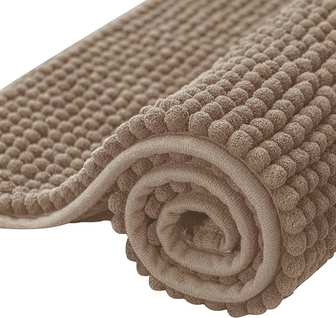 SUBRTEX Bathroom Rugs, 20" x 32" Chenille Bath Rug Soft Short Plush Bath Mat Soft Shower Mat Water Absorbent Shower Mat Quick Dry Machine Washable, Taupe Brown