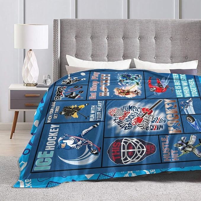 wsradto Ice Hockey Blanket Gifts for Hockey Lover Throw Blanket Bedding Cozy Fleece Flannel Lightweight Stuff Plush for Men Women Boys Adults Fans Players for Couch Sofa Bed Home Decor 50"x60"