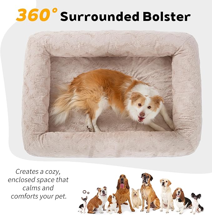 PetFun Memory Foam XL Dog Bed for XLarge Sized, Extra Large Orthopedic Dog Sofa with Sides and Waterproof Liner, Washable Bolster Pet Bed Couch with Removable Cover, 50x38x13 Inch, Khaki