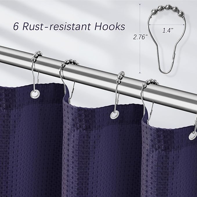 PANGSINNE Purple Stall Shower Curtain Waffle Weave Fabric, Luxury Waterproof Shower Curtains, 256GSM Heavy Duty Camper Shower Curtain for Travel Trailers with 6 Metal Hooks, 36Wx72H