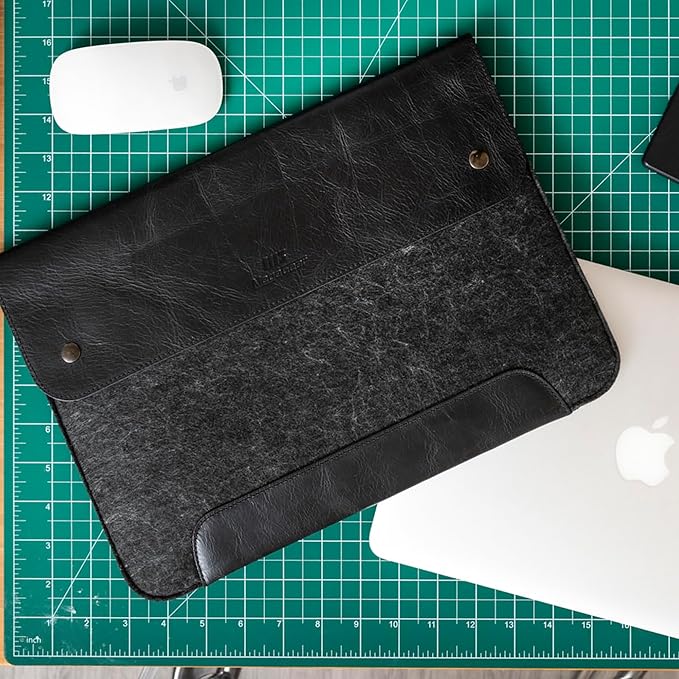 MegaGear Genuine Leather and Fleece MacBook Bag Laptop Sleeve for MacBook Pro and MacBook Air Case - 16 Inch - 15 Inch - 15.5 Inch (M4, M3, M2, M2, M1, Pro & Max) 2020 to 2024 Models