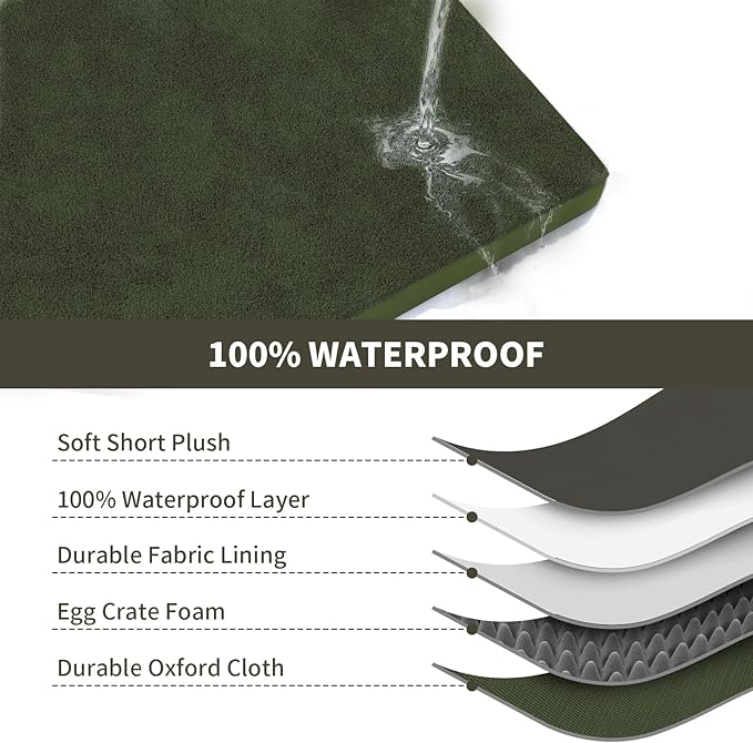 Tail Stories Orthopedic Dog Bed for Extra Large Dogs, XL Comfort Pet Mat for Large Sized Dog 44x32 Inch, Egg Crate Foam with Removable Washable Oxford Cover, Olive Green