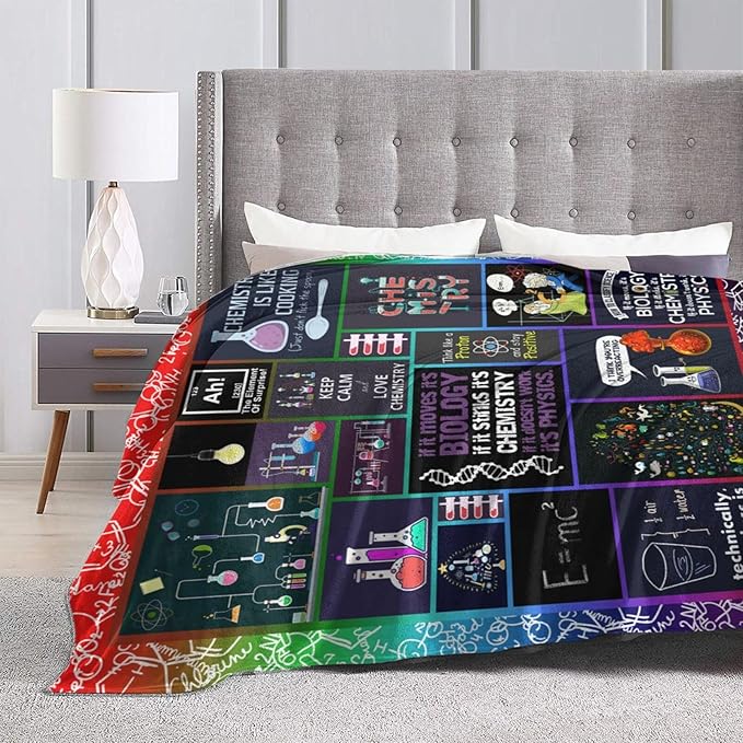 Science Blanket Science Funny Quotes Gifts for Geeks Lover Throw Blanket Cozy Fleece Flannel Lightweight Stuff Plush for Men Women Chemists Physics Adults for Couch Sofa Bed Home Decor 60"x80"