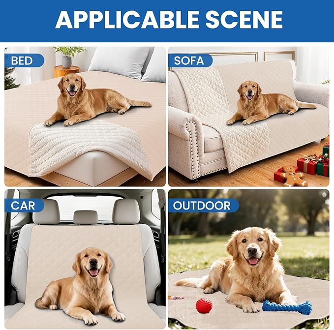CYCMACO Waterproof Dog Blanket, Non-Slip Soft Pet Bed Cover, Couch Cover for Dogs Washable, Protects Sofa, Furniture, Crate, Car, Tear Resistant Leakproof Pet Blanket (30x53 Inch, Beige)