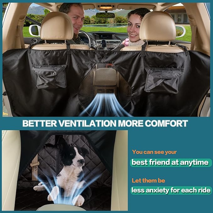 YEENIS Car Seat Cover for Dogs - All Covered Back Bench Cover with Mesh Window - Hammock Combination - Detachable - Suitable for Most Vehicles (Black, X-Large)