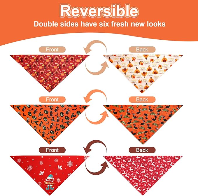 Agroon Halloween Dog Bandanas Thanksgiving and Christmas Scarf XLarge 3PCS, 6 Pattern Breed for Boy and Girl, Triangle Reversible Bibs for Puppy Pets