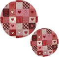 Valentine's Day Pink Hearts Trivet Mat 2PCS Plaid Tartan Round Woven Potholders Kitchen Table Countertop Protector Hot Pads Farmhouse Coasters Counter Mats for Cooking Baking