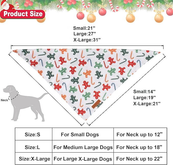 ADOGGYGO Christmas Dog Bandanas, Xmas Tree Candy Scarf, Premium Durable Fabric, White Christmas Bandanas for Small Dogs Pets (Small)