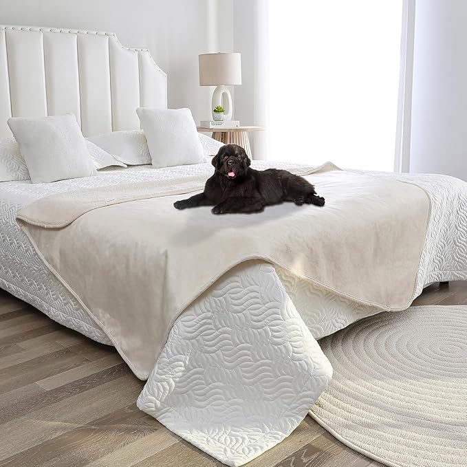 Bigbeer Waterproof Dog Blankets for Medium Dogs, Washable Pet Blanket for Indoor Cats, Plush Sherpa Puppy Throw Furniture Protector for Bed Couch Sofa(30"x40",M,Beige)
