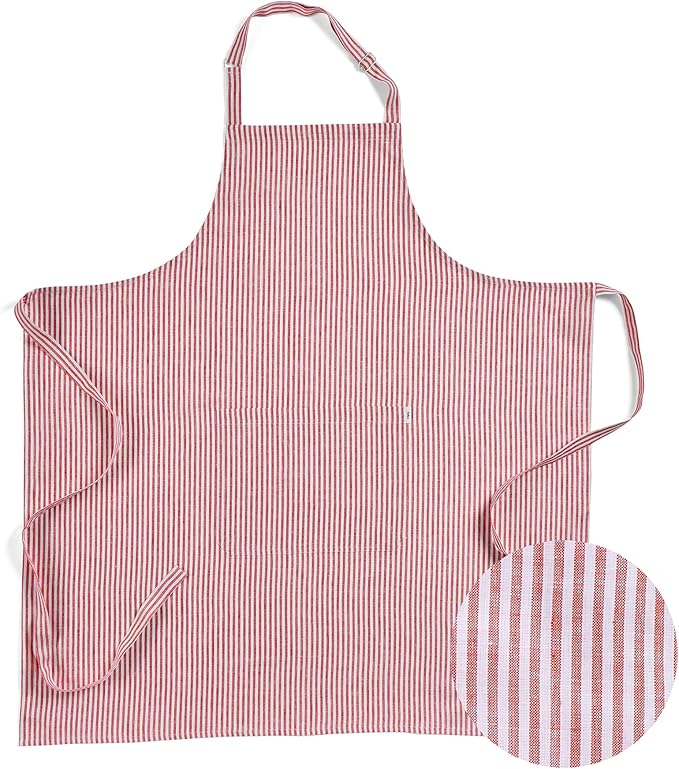 Solino Home 100% Pure Linen Apron for Women & Men - Full Midi Bib Apron Adjustable Neck Strap with Center Pockets for Kitchen