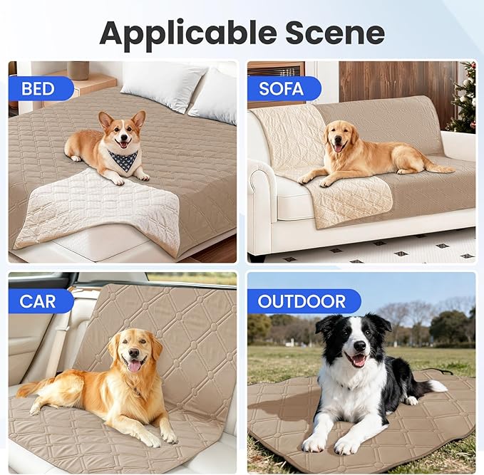CYCMACO Waterproof Dog Blanket, Non-Slip Soft Pet Bed Cover, Couch Cover for Dogs Washable, Protects Sofa, Furniture, Crate, Car, Tear Resistant Leakproof Pet Blanket (40x50 Inch, Khaki)