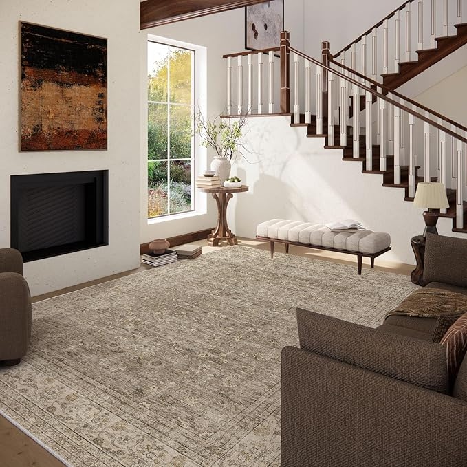 10x12 Large Rugs for Living Room: Area Rugs for Bedroom Vintage Stain Resistant Non Slip Low Pile Lightweight Boho Soft Carpet for Kitchen Dining Room Farmhouse Kids Room Nursery